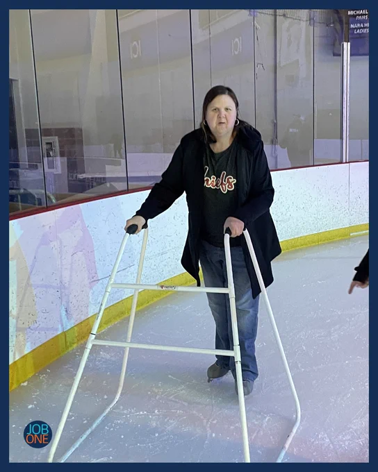 Andrea is ice skating at Cable Dahmer Arena