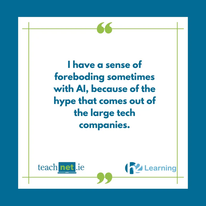 Quote about AI hype and foreboding from a TeachNet podcast.