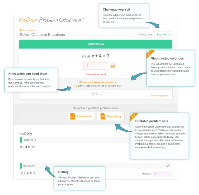 Wolfram|Alpha problem generator.
