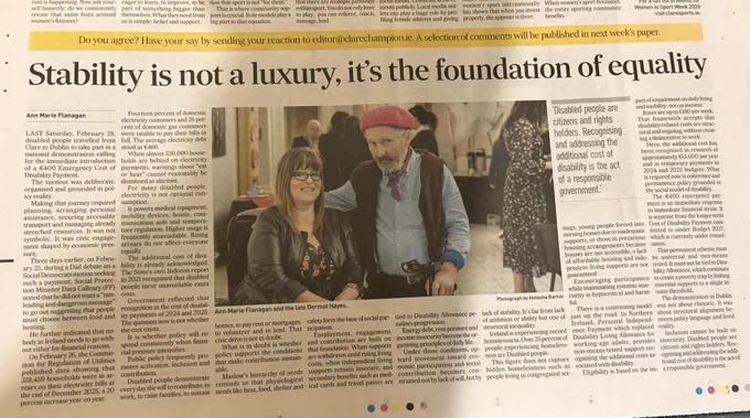 Article in Clare Champion about Cost of Disability