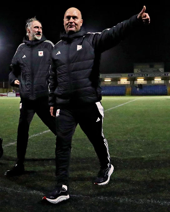 Gresford Athletic manager Dave Evans gives a thumbs up. 