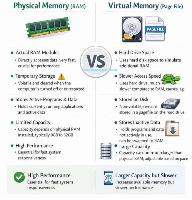 What is virtual memory and how it is different than physical memory (RAM)?