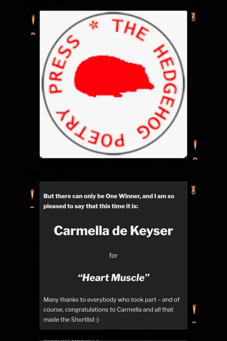 Announcement of 'Heart Muscle' a new collection by Carmella de Keyser, presented by the Hedgehog Poetry Press.