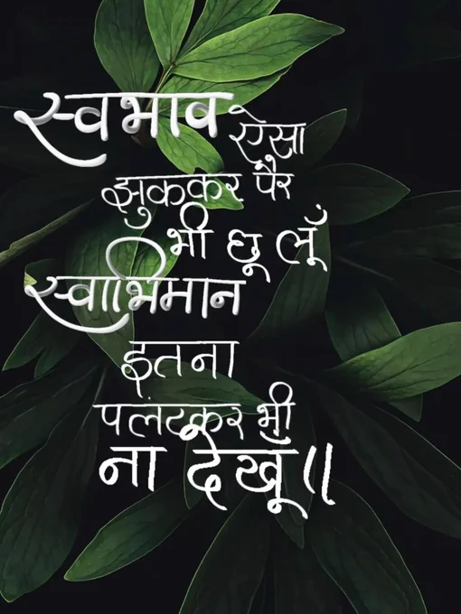 स्वभाव ऐसा झुककर पैर भी छू लो, स्वाभिमान इतना पलटकर भी ना देखो।।