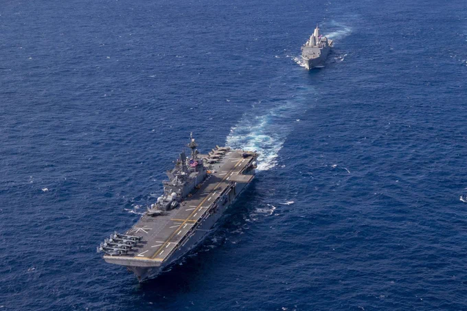 USS Tripoli and New Orleans during Exercise Iron Fist with Japan in the Philippine Sea.

Credit: Naval Surface Forces