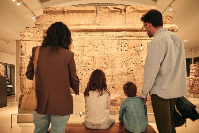 A family in the Egypt Gallery at the Ashmolean Museum