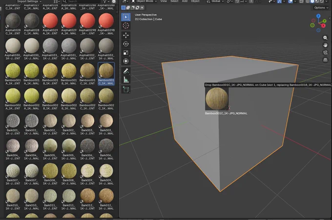 Asset being dragged from Blender Asset Browser into viewport