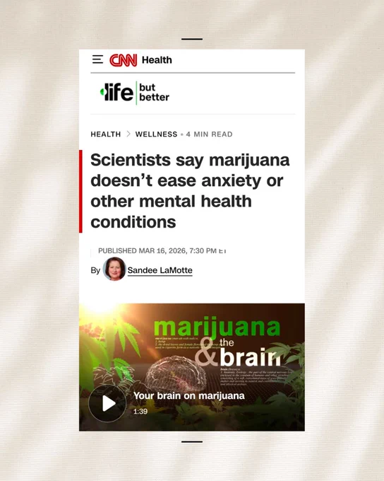 CNN news story re "marijuana doesn't wase anxiety or other mental health conditions" 