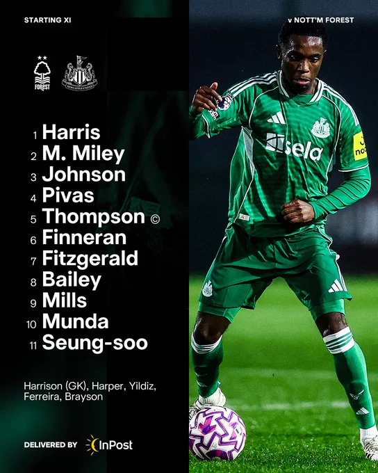 U21 v Forest: Harris, M. Miley, Johnson, Pivas, Thompson, Finneran, Fitzgerald, Bailey, Mills, Munda, Seung-soo.