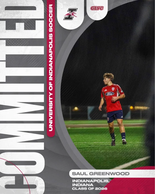 Graphic describing new soccer commit to Indianapolis’s men’s soccer team, Saul Greenwood.