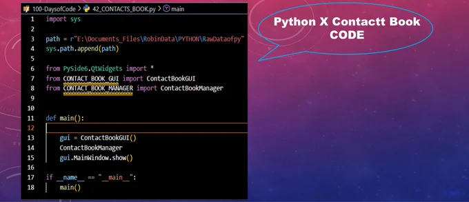 DAY - 42/100 Project - python X Contact Book Code/Commands