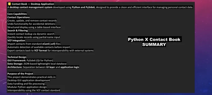 DAY - 42/100 Project - python X Contact Book Code SUMMARY