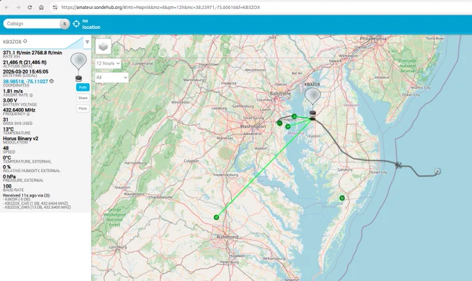 Tracking Amateur Balloon payloads on https://amateur.sondehub.org/