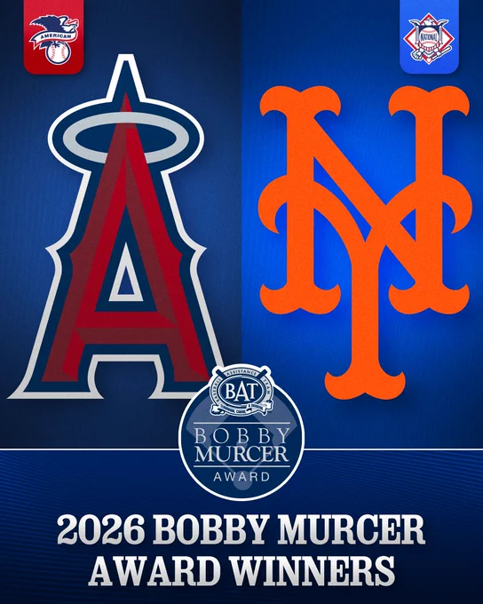 2026 Bobby Murcer Award Winners
Left, the Los Angeles Angels logo. Right, the New York Mets logo.