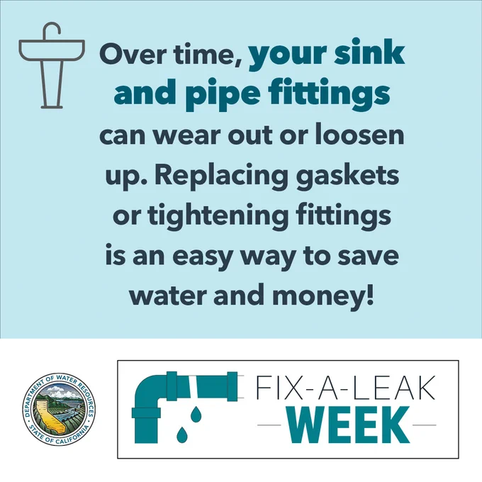 Over time, your sink and pipe fittings can wear out or loosen up. Replacing gaskets or tightening fittings is an easy way to save water and money!
