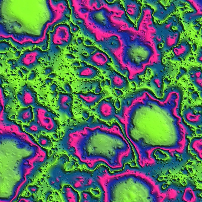 Algorithmic art with terrain-like noise in vibrant shades of green, blue, and pink