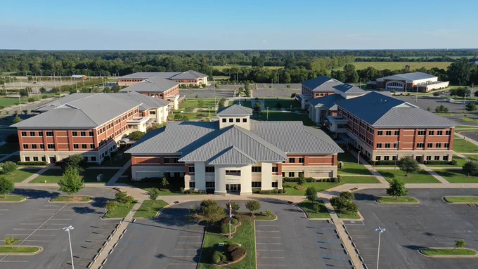 An aerial photo of the Bossier Parish Community College campus in Bossier City