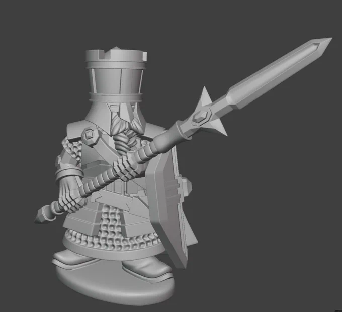 An heavily armoured dwarf with a two-handed spear and shield.