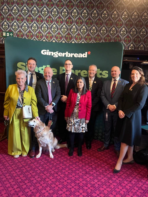 Steve Darling MPs with other MPs in front of a banner which reads Gingerbread, single parents 