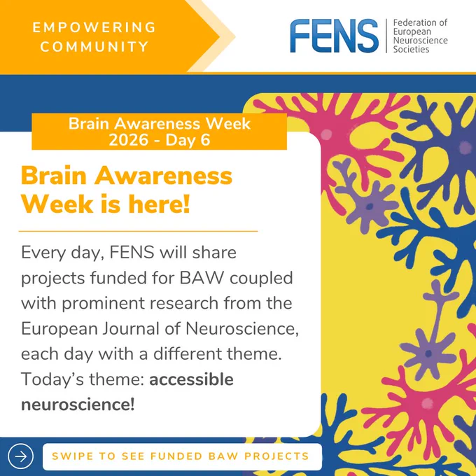 Every day, FENS will share projects funded for BAW coupled with prominent research from the European Journal of Neuroscience, each day with a different theme. Today’s theme: accessible neuroscience!