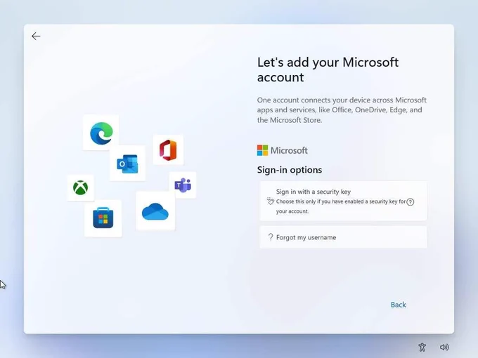 Microsoft account on Windows 11 OOBE