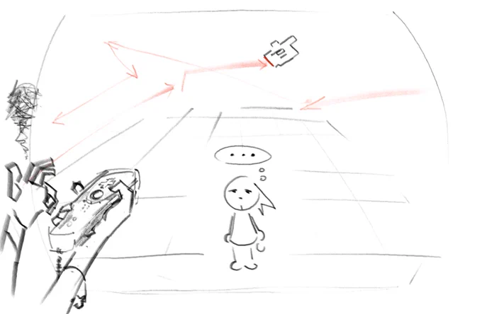 sketch of mii game screen and someone struggling with controlling the Wii controller 