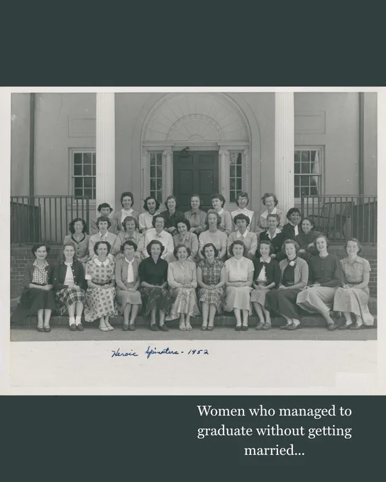 'Heroic Spinsters' 1952 - women who graduated without getting married. Early female graduates were expected to meet their husband at Seminary, and their degrees (M.R.E.s) were often degradingly called 'MRS's.