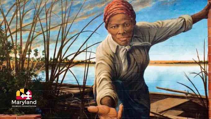 Harriet Tubman painting as pictured on a wall.