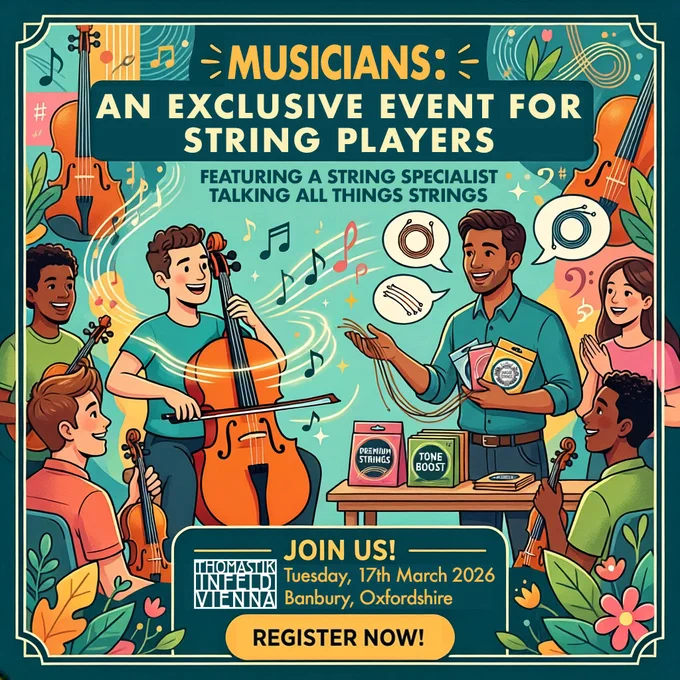 🎼 Thomastik-Infeld & Jargar Strings Clinic
Don't miss the opportunity to attend our 👉 FREE EVENT 🌟
Location: Caswells Strings, Banbury, OX16
Date: Tuesday, 17th March 2026
Once again we have the privilege to be hosting a free strings clinic run by Thomastik Infeld. Representatives David Zeilar and professional cellist Attila Pasztor.
🌟 Booking is essential to attend
We will confirm timings upon registration.