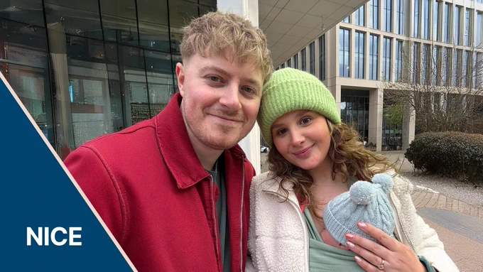 Amelia and Peter, parents to baby Rufus who had a rapid genetic test when born to check for a genetic variant that could cause permanent hearing loss from a common antibiotic.