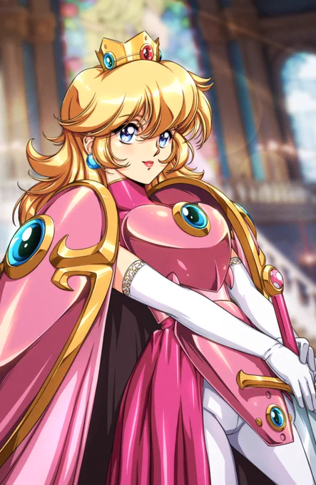 An illustration of Princess Peach wearing armor based on early Super Mario RPG concept art. Originally drawn in Sept 2024.