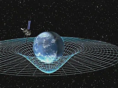 Satellite orbiting earth sitting in the gravity well described in Einstein's General Relativity.