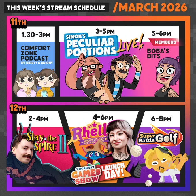 For full schedule text, please visit twitch.tv/yogscast/schedule