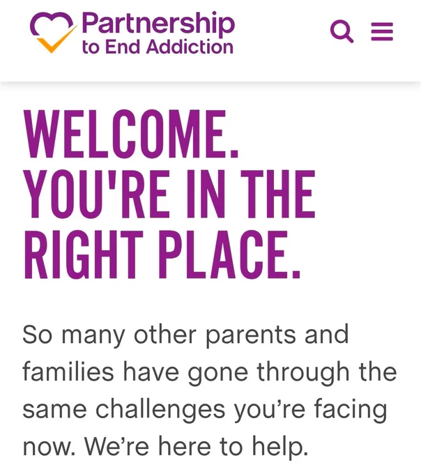 Image of Partnership to End Addiction page of resources for family members 