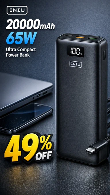INIU 20000mAh 65W Ultra Compact USB-C Power Bank 
