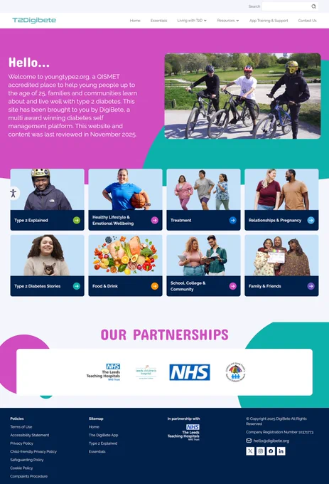A screenshot of the young type2 home web page from DigiBete
