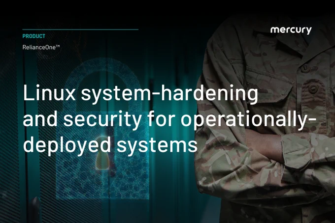 Close-up of a soldier in camouflage with a digital lock saying Linux system-hardening and security for operational systems.