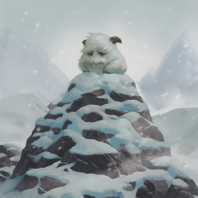 An image of the Lonely Poro card featuring a Poro sitting alone on a mountaintop
