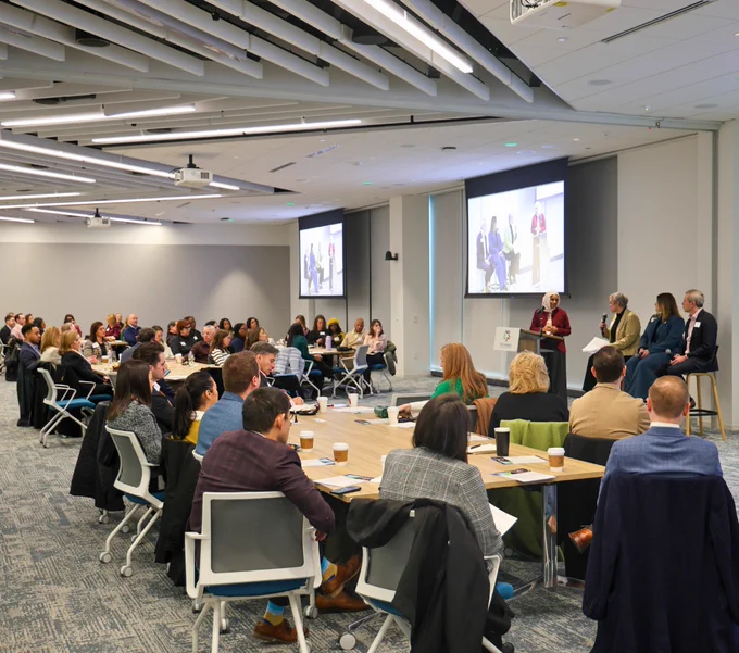 Photo of the room as Krista Seng spoke during the panel discussion.