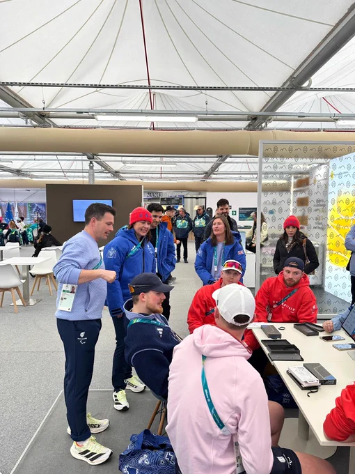 Stephanie Peacock MP with athletes at the Paralympic Village