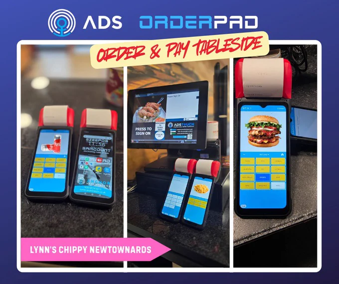 Lynns Chippy Ards - the towns #1 chippy now allowing customers to Order & Pay at Tableside using their secure iMin hardware solution in conjunction with our OrderPad Software & Dojo's Tap on Glass. A helpful hand where accurate speedy service is required but staff levels are thin