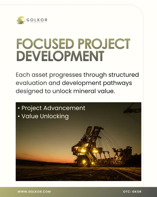 Large bucket-wheel excavator operating at sunset in an open mining site, representing Golkor, Inc.’s structured project development and mineral asset advancement strategy.