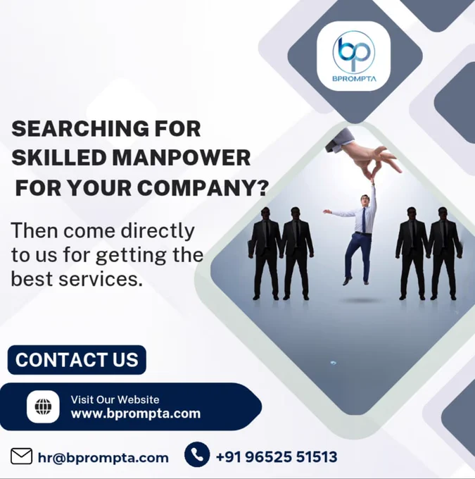 Find Skilled Manpower for Your Company with Bprompta
Looking for talented and reliable professionals for your business? Bprompta provides skilled manpower solutions to help companies find the right talent quickly and efficiently. From IT staffing to professional recruitment, we connect businesses with qualified candidates who can drive growth and success. Partner with Bprompta today and build a stronger team for your company.

📞 Contact us today:  91 96525 51513
🌐 Visit: www.bprompta.com
📧 hr@bprompta.com


#Bprompta #HiringSolutions #StaffingServices #ITRecruitment #TalentAcquisition #HiringNow #BusinessGrowth #SkilledManpower #RecruitmentServices #HRServices #WorkforceSolutions #CompanyHiring #CareerOpportunities #BusinessSupport #DigitalBusiness