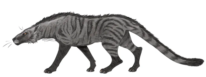 This sprite depicts an artistic representation of an extinct species of viverridae by the name of Vishnuictis Durandi. Or, what it might've looked if it never went extinct within the lore frame of my project and its ecology. 
The real animal was a lot smaller than the horse-sized proto-kitty I imagined it as. 