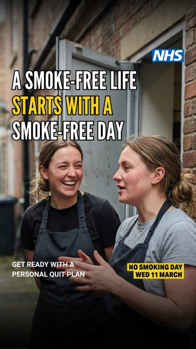 Two women talking and laughing. A smoke-free life starts with a smoke-free day. Get ready with a personal quit plan.