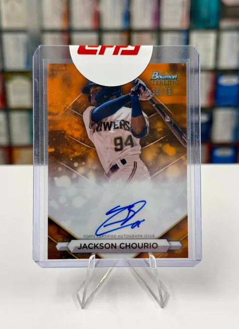 2024 Bowman Sterling Autographed card
Jackson Chourio, Milwaukee Brewers
(38/75)