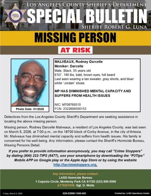 Missing Southern California Man with Diminished Capacity.