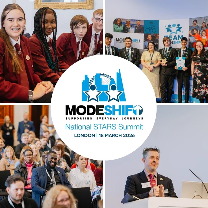 Students in maroon blazers attentively listening during the Mode Shift National STARS Summit in London.