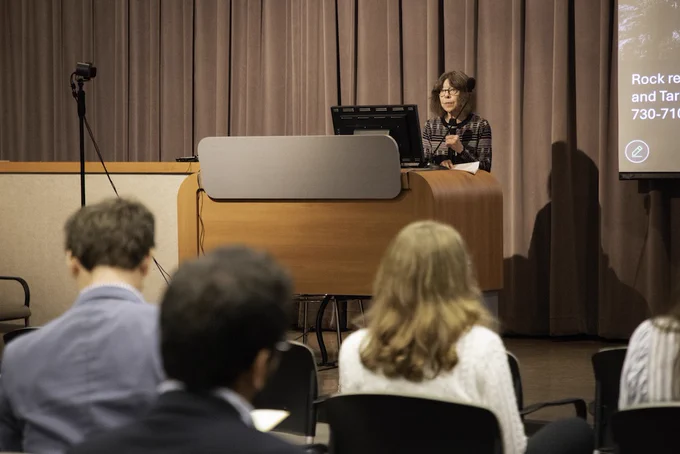 Event photo from the 2026 Langford Conference. Image depicts a speaker behind a podium. 
