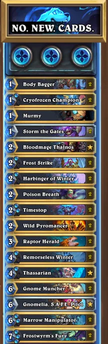 the image shows the decklist "NO. NEW. CARDS." for the current Brawliseum by Leolph